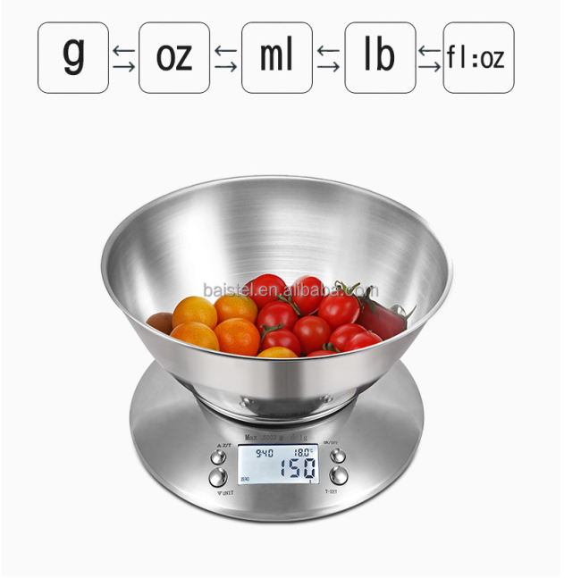 Digital Food Kitchen Scale 5kg 1g Capacity With Bowl