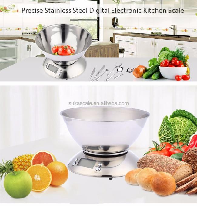 New food measuring gram stainless steel kitchen scale 5kg with bowl food baking scale multifunctional electronic scale