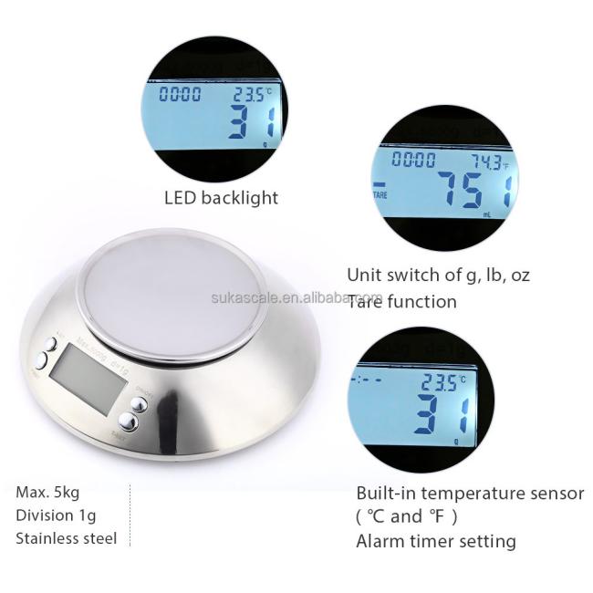 New food measuring gram stainless steel kitchen scale 5kg with bowl food baking scale multifunctional electronic scale