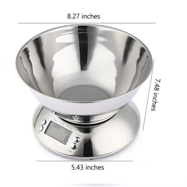 5kg electronic Stainless Steel Food Weighing Scale digital multifunction kitchen scale with Large Removal Bowl