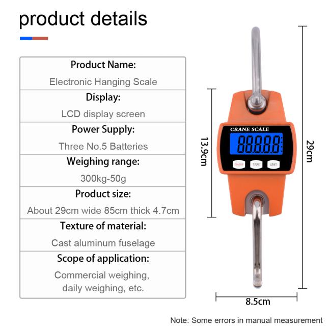 20 Pieces 300kg / 50g Digital LCD Smart Electronic Hook Scale Professional Waterproof Detachable Hook Industrial Scale Hanging