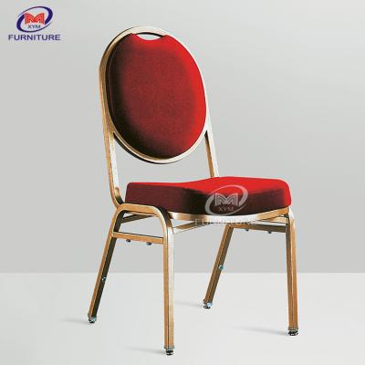 China Red Fabric Iron Hotel Banquet Chair Round Back Thickened Fabric For Wedding for sale