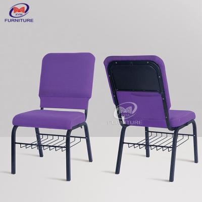China Interlocking Purple Church Chairs Modern Pulpit Chairs With Table And Back Pocket for sale