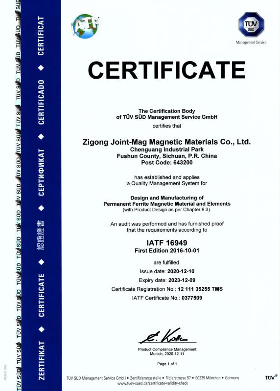 IATF 16949 - JOINT-MAG Magnetic Materials Co., Ltd. Zigong