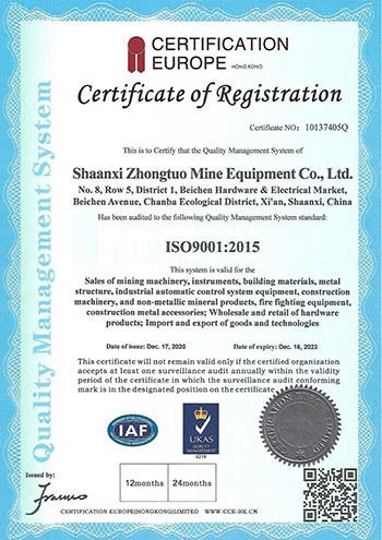 ISO - Shaanxi Zhongtuo Mine Equipment Co.,Ltd
