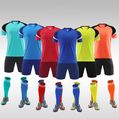 China Sistema de secado rápido respirable amarillo anaranjado azul del fútbol del jersey de las camisas del fútbol de la sublimación en venta