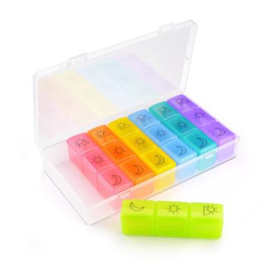 China 14 Day 2 Week Plastic Pill Dispenser Case For Seniors Colorful 21 Compartments for sale