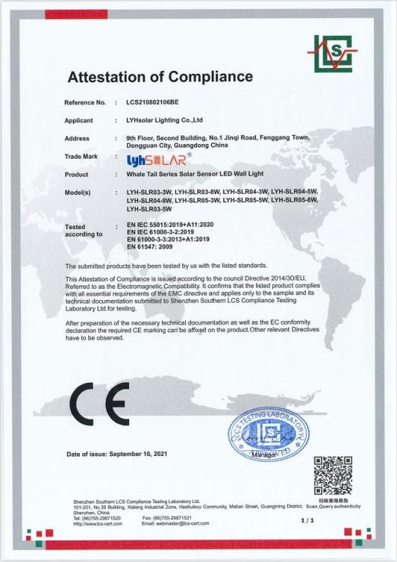 CE Certificate - DONGGUAN LYHSOLAR LIGHTING CO.,LTD