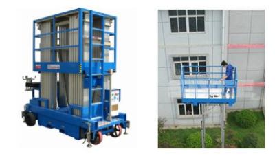 China Push Around Man Lift With 12m Working Height , Four Mast Hydraulic Elevating Platform for sale