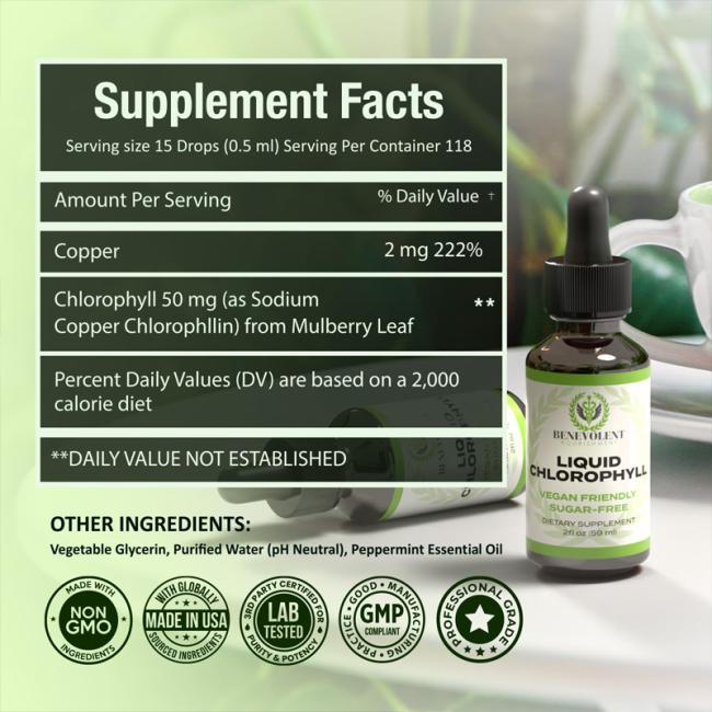 Close-up of Health Glow Liquid Chlorophyll Supplement