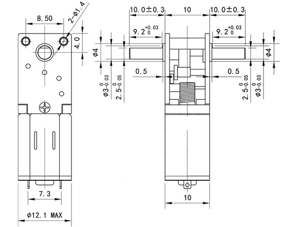 N20 Gear Motor Dual Shaft Motor Dimension
