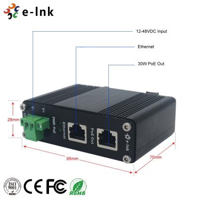 China Hardened Industrial Gigabit PoE+ Injector 12-48VDC Input PoE+ IEEE802.3at 30W Output up to 100 Meters Output for sale