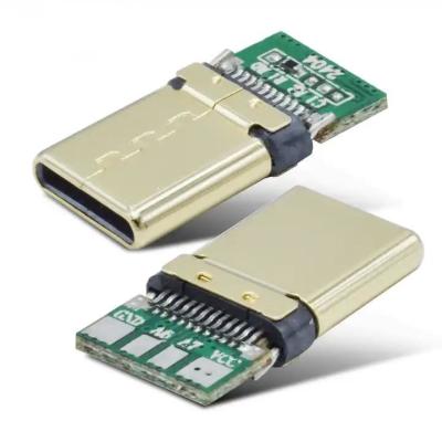中国 TYpe C 16Pin Golden Plated USB C Male Connector Solder Wired With Data+Charging Function 販売のため