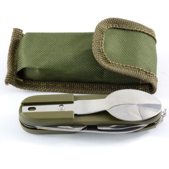 Portable Outdoor Camping Tableware Set Multifunction Stainless Steel Folding Knife Fork Spoon