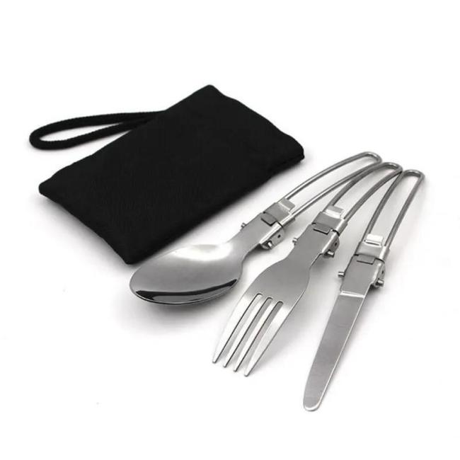 Stainless Steel Camping Cutlery Set Outdoor Portable Folding Spoon Fork Knife