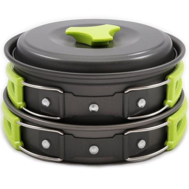 Outdoor 1-2 Person Camping Cooking Pot Set Aluminum Portable Cookware Mess Kit