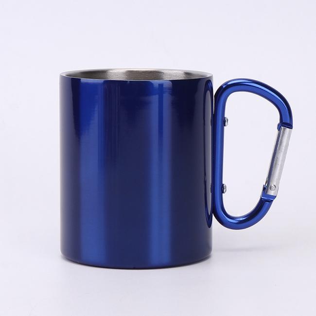 Double Wall Stainless Steel Portable Camping Travel Coffee Mug with Carabiner
