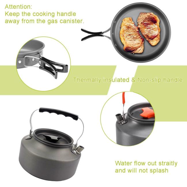Outdoor Non Stick Camping Cookware Mess Kit Aluminum Picnic Cooking Pot Set