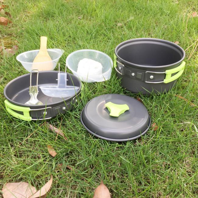 Outdoor Lightweight Aluminum Portable Cookware Set Fry Pan Pot