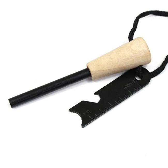 Outdoor Emergency Fire Starter Flint Steel Striker Ferro Rod with Wood Handle