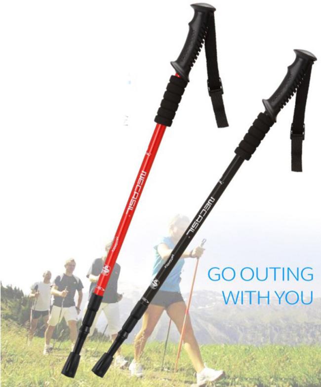 Outdoor Straight Grip Telescopic Walking Stick Aluminum Hiking Trekking Pole Sticks