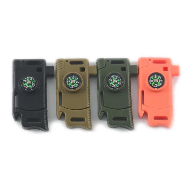 Multifunction Emergency Flint Fire Starter Compass Buckle with Scraper