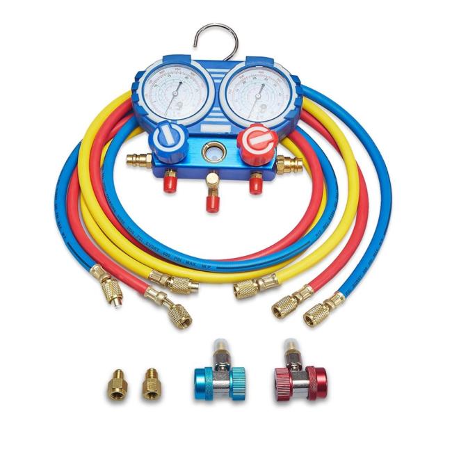 Blue and Red Steel Refrigerant Manifold Pressure Gauge