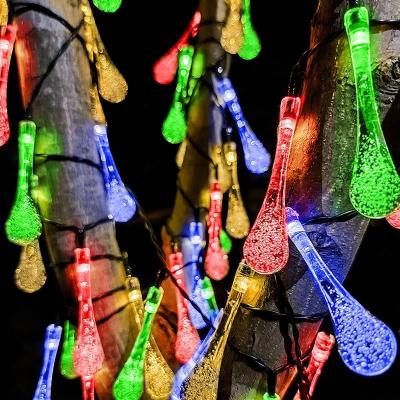China Solar Color Changing Christmas Water Drop String Lights 8 Modes 100 Led Waterproof Fairy Lights Warm White and Multicolored for sale
