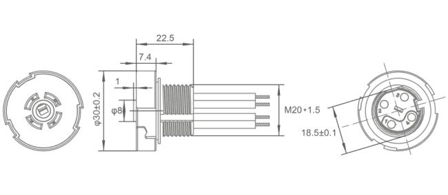 JL-700S Zhaga Book-18 Receptacle product dimensions diagram