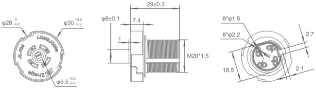 JL-700W2 Zhaga Socket product dimensions diagram