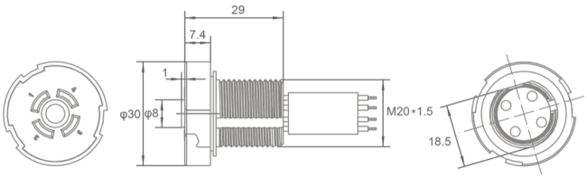 JL-700L Zhaga Book-18 Receptacle product dimensions diagram