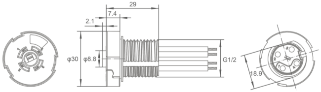 JL-700M-K4 Z10 Lock Socket dimensional drawing showing product measurements