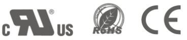 Product certification badges including RoHS and UL