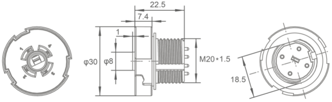 JL-700T Zhaga Book-18 Receptacle product dimensions diagram