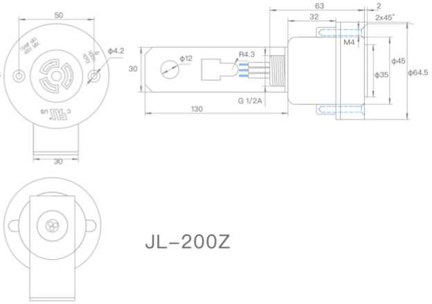 JL-200Z Photocontrol Receptacle dimensional diagram and specifications