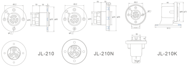 JL-210 PECU Receptacle dimensional diagram and specifications