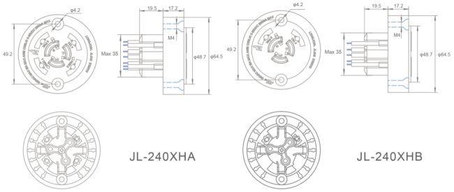 JL-240XH Fixed Twist-lock Dimming Receptacle product dimensions and size diagram