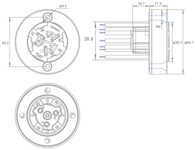 JL-250T Photocontrol Receptacle dimensional diagram and specifications