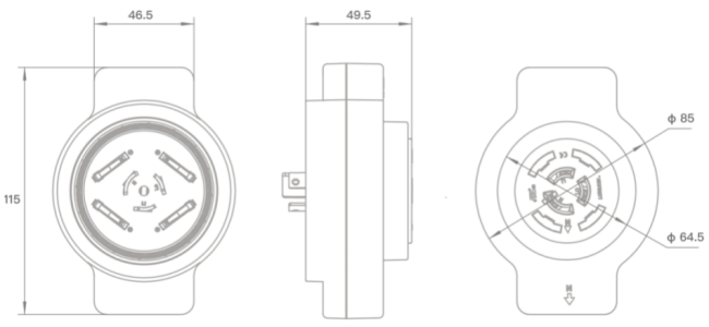 JL-250F Built in Surge Protection Adapter Socket dimensional diagram and specifications