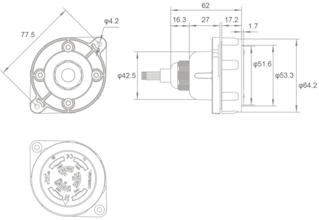 JL-260C External Mounting Dimming Receptacle dimensional diagram showing product size specifications