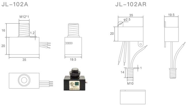JL-102A Photocontrol product dimensions and size diagram
