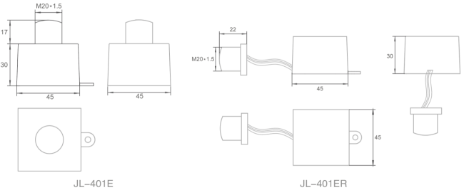 JL-401E Photocontrol product dimensions and specifications diagram
