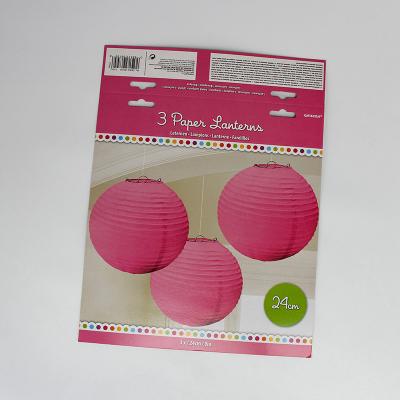 China Pink Logo Printed Promotional 24cm Lantern Paper Header Cards For Packaging for sale