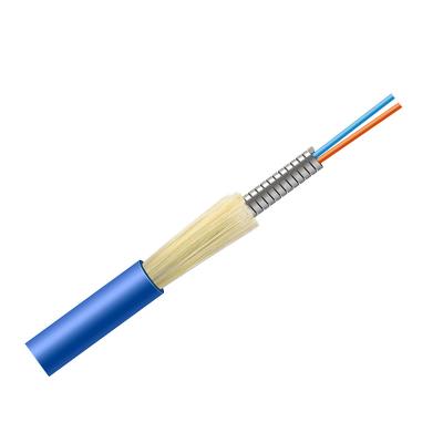 China Casaco azul blindado de fibra ótica do PVC da manutenção programada G657A1 do cabo do cabo OFC do núcleo interno do metal 2 à venda