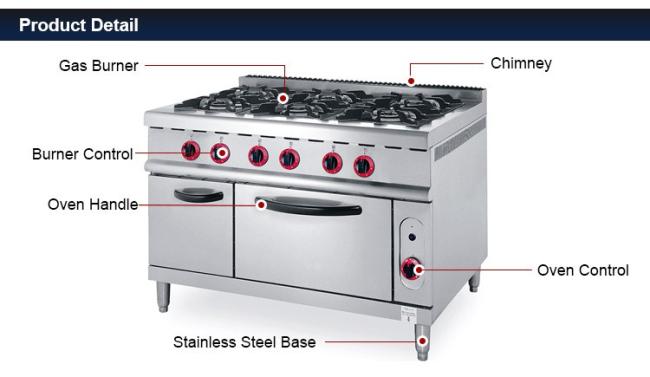 ZH-RQ-6 Commercial kitchen professional 6 burner gas cooking range prices industrial gas stove with oven