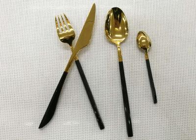 China Color - plated Stainless Steel Flatware Sets of 4 Pieces Black Handles Gold Heads for sale
