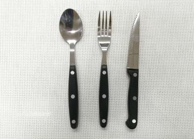 China Plastic Handle Stainless Steel Flatware Sets of 3 Pieces Knife Fork and Spoon Length 20cm for sale