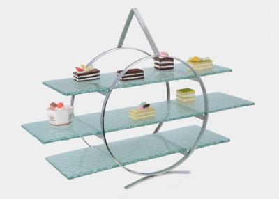 China 3 - Layer Dim Sum Display Stand for Serving Buffet Food , Melding Green Tined Glass for sale