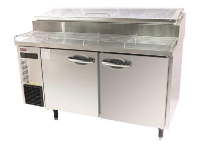China Commercial Pizza Prep Refrigerator With 2 Door Air Cooling Undercounter Chiller Blue Ray Lighting for sale