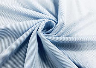 China Work 130GSM 100% Polyester Shirt Fabric / Casual Warp Knitted Fabric Blue Stripes for sale